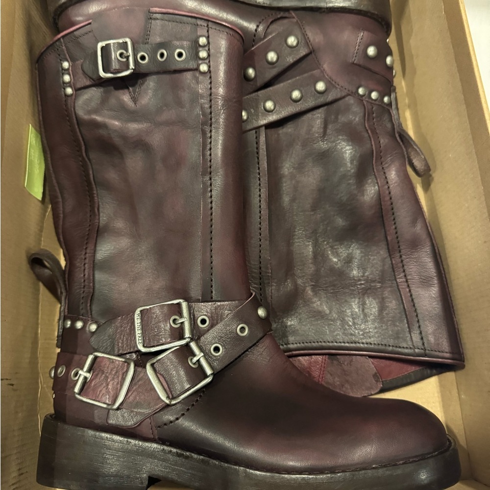 New Free People Janey Engineer Moto Boots Wine Frisco 7 - Picture 7 of 7